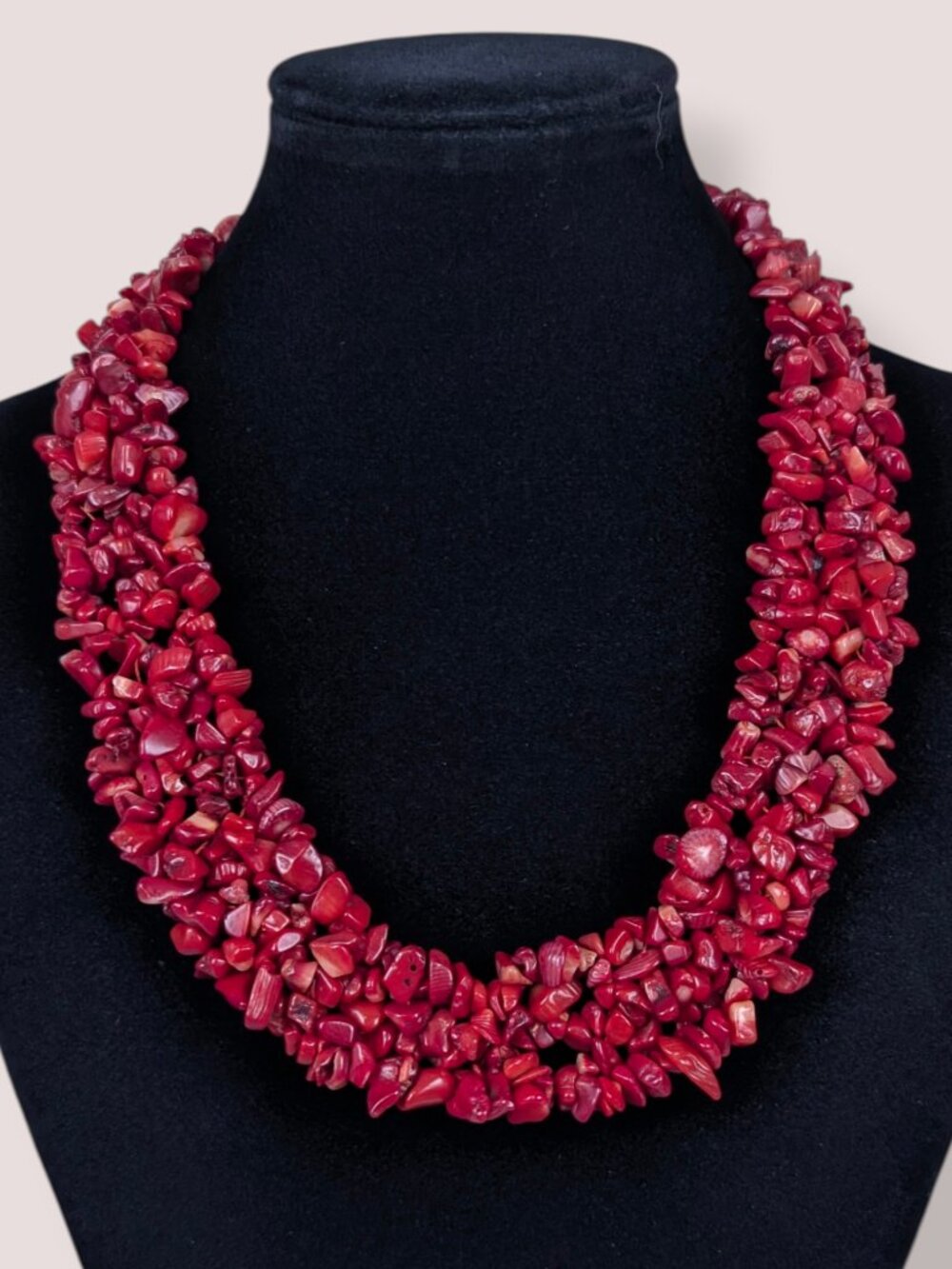 Dyed Red Coral Chip Woven Necklace